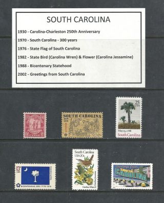 South Carolina - 6 U.  S.  Stamps Ready To Frame/display