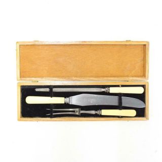 Vintage Harrison Bros And Howson Wooden Box 3 Piece Carving Set 452