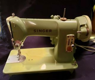 Vintage Singer Portable Sewing Machine Green Canada 185j W/asst.  Accessories