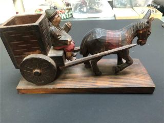 Antique Black Forest Schwarzwald Folk Art Horse Cart