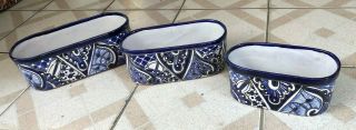 Talavera Mexican Ceramic Handmade Colorful Pottery Planter Oval Pot Set Of 3