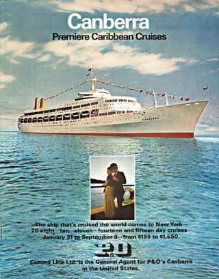 Canberra Caribbean Cruise Ship 1973 Brochure 23 Pp/p&o Line/grenada/martinique