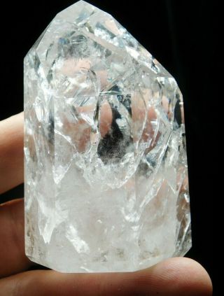 A Big Very Translucent Polished Fire And Ice Quartz Crystal Brazil 190gr E