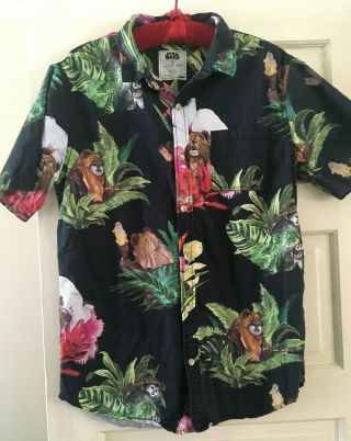 Rare Star Wars On The Byas Hawaiian Button Up Camp Shirt Size L Ewoks