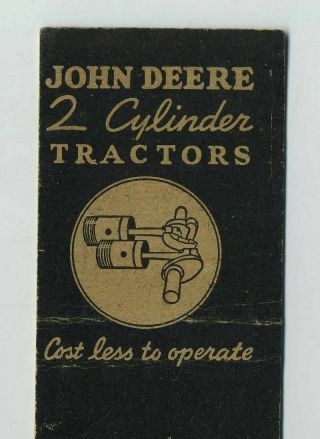 Vintage Advertising Matchcover JOHN DEERE Moline IL Farm Equip Tractor wz5166 3