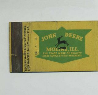 Vintage Advertising Matchcover JOHN DEERE Moline IL Farm Equip Tractor wz5166 4