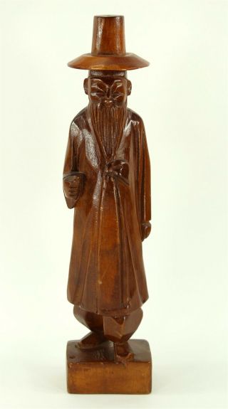 Vintage Carved Wood Statue,  Korean Folk Art,  Asian Man 12 " Tall,  From Korea