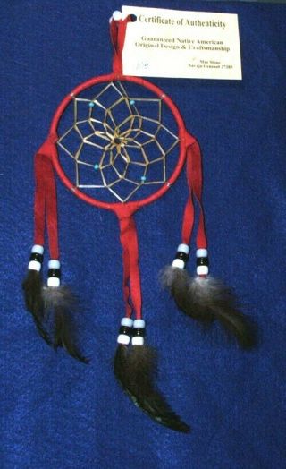 Native American Dreamcatcher Navajo Indian 4 " Dia Hoop Red 108