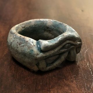 Blue Egyptian Faience Ring Ushabti Amulet Talisman Mummy Eye Of Horus Jewelry