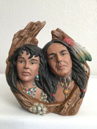 Southwest Ceramic Native American Man Woman Figurine Sculpture Home Decor 6.  75 "