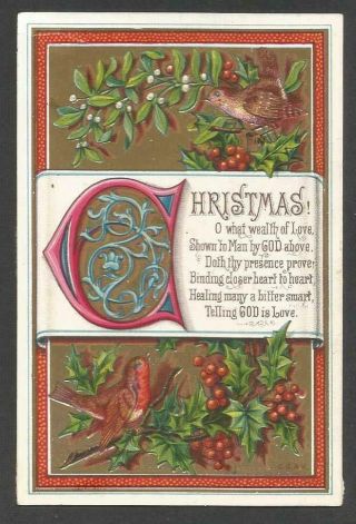 Y71 - Birds,  Holly And Mistletoe - Goodall - Victorian Religious Christmas Card