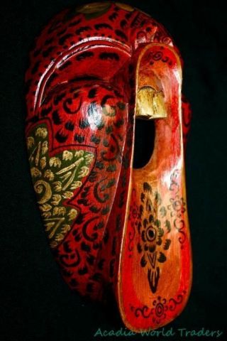Balinese Screaming Demon Mask Tattoo Face Bali Wall Art hand carved wood red 2