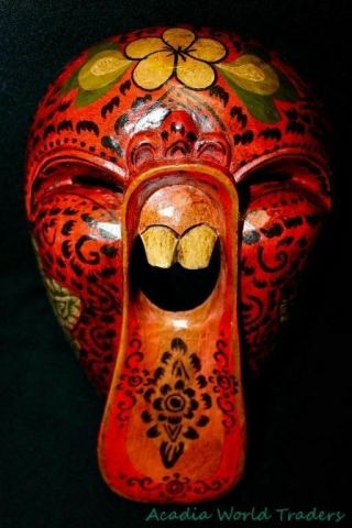 Balinese Screaming Demon Mask Tattoo Face Bali Wall Art hand carved wood red 3
