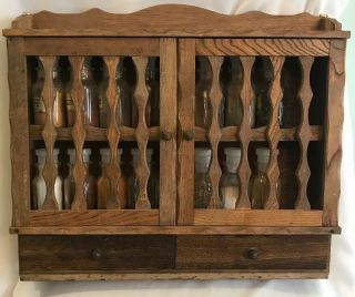 Vintage Wooden Hanging Spice Rack With Glass Jars