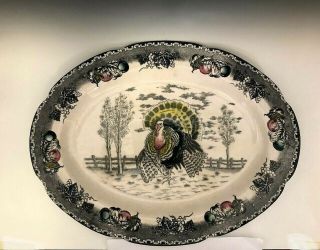 Vintage Nsp Ironstone Hand Decorated Turkey Platter - 19in.