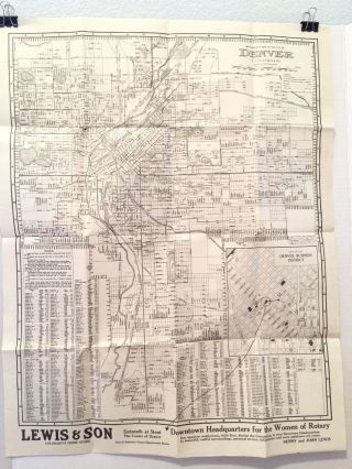 Vintage Lewis & Son City Of Denver Map And 1926 Rotary Club Of Denver Bulletin