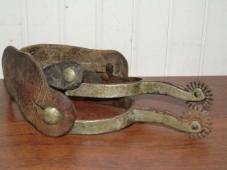 Antique Western Spurs Double Mounted Silver Overlay On Iron Handmade Prison