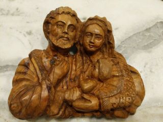 Wood Hand Carved Vintage Folk Art Jesus Mary Joseph Religious Sculpture Statue