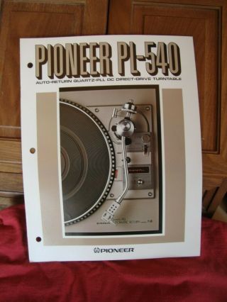 1978 Pioneer Pl - 540 Turntable Spec Sheet Booklet