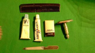 Vintage Leather Zipper Travel Brush Groom Kit Gillette Double Edge Razor 2