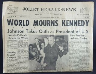 Nov 23 1963 Jfk Assassination Newspaper Joliet Herald News,  14 Pgs,  Tv Week