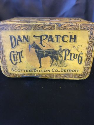 VTG.  Dan Patch Cut Plug Tobacco Tin w/hinged lid – Scotten,  Dillon Co.  Detroit 5