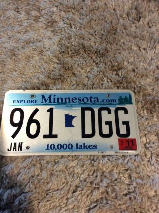 Current Style Jan 2011 Minnesota License Plate 961 Dgg 10,  000 Lakes