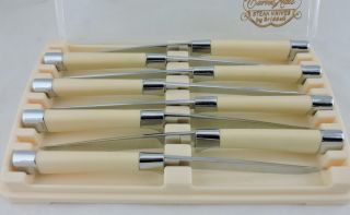 Vintage Carvel Hall Briddell Steak Knives 8 Stainless Steel Ivory Colored Nib