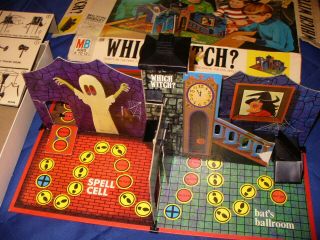 Milton Bradley Which Witch Halloween Haunted Board Game & Box 1970 Well
