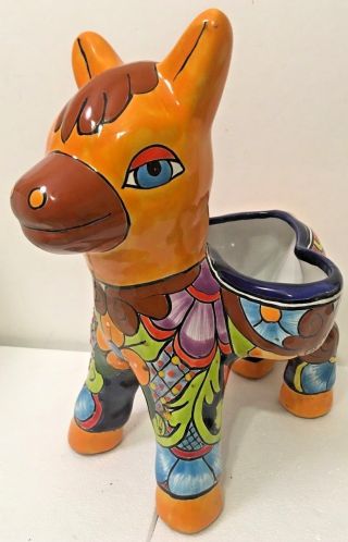 Mexican Talavera Donkey Pot Burro Animal Pottery Planter Folk Art Large 14 "