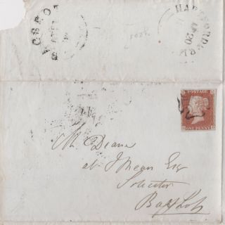 1843 Qv Rare Hartford Bridge Village Mx Maltese Cross On Cover With 1d Red Stamp