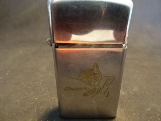 Old Vtg 1975 Slim Zippo Cigarette Lighter Chessie Kitten Cat Design Bradford Pa