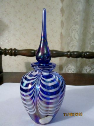 Cobalt Blue Pulled Feather Art Glass Perfume Bottle