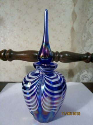 COBALT BLUE PULLED FEATHER ART GLASS PERFUME BOTTLE 2
