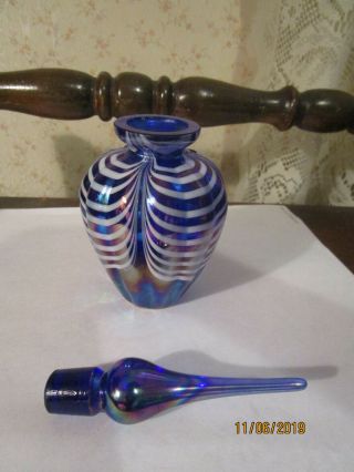 COBALT BLUE PULLED FEATHER ART GLASS PERFUME BOTTLE 4