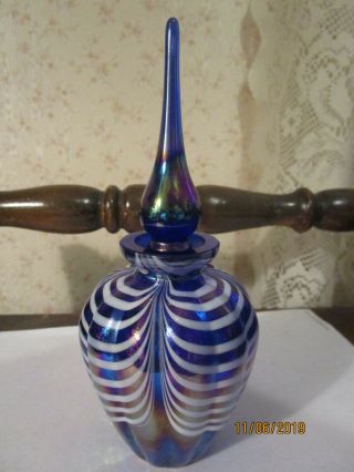 COBALT BLUE PULLED FEATHER ART GLASS PERFUME BOTTLE 5
