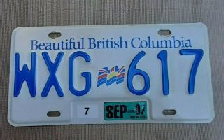 British Columbia License Plate Passenger Expired Sept 2007 Number Wxg 617 Canada