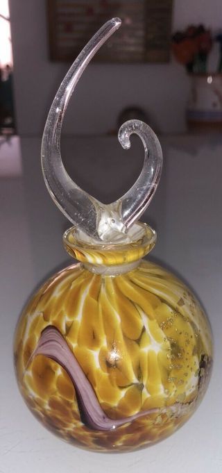 Vintage Yellow Brown Gold Glass Perfume Bottle/ With Glass Stopper