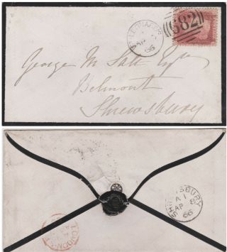 1866 Qv St Leonards =682= Duplex On Mourning Cover With A 1d Penny Red Stamp