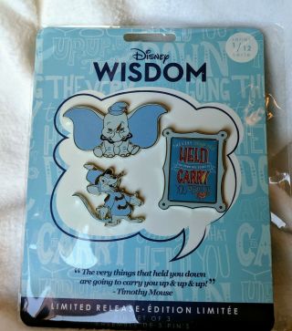 Disney Wisdom Pin Set January 2019 Release,  3 Pins: Dumbo,  Timmy,  Quote