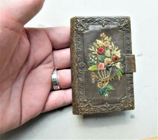 C1850 Victorian Leather Needle Case Holder & Aide Memoire Vintage