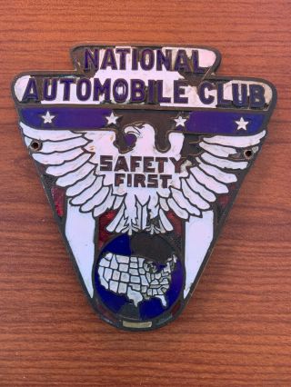 Vintage National Automobile Club Safety First Badge Emblem