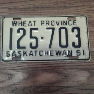 1951 Saskatchewan Wheat Province Canada Passenger License Plate 125 - 703