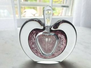 Blown Class Heavy Purple & Clear Art Glass Heart Shaped Perfume Bottle