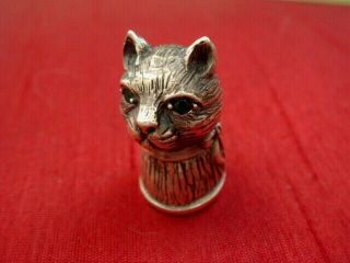 A Fine Solid Sterling Silver Hallmarked Miniature Novelty Cat Pin Cushion