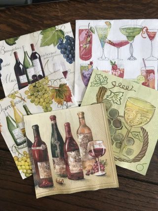Set Of 5 Napkins For Decoupage,  Craft Wine,  Cocktail