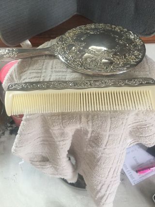 Vintage Silver Plated Hand Mirror And Comb Set