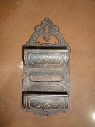 Antique Vtg Victorian Cast Iron Wall Mount Double Slot Match Holder