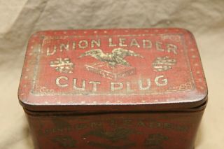 Primitive Antique Tobacco Tin w Litho Advertising UNION LEADER CUT PLUG 2