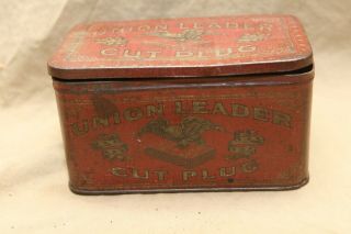 Primitive Antique Tobacco Tin w Litho Advertising UNION LEADER CUT PLUG 3